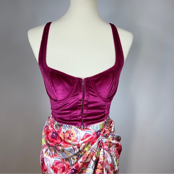 Deep Fuchsia Hook & Eye Velvet Bralette - Picture 2 of 14